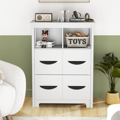 24 Inch Floor Cabinet with 2 Open Compartments and 2 Drawers-White