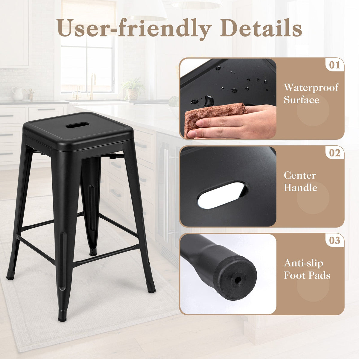 24 Inch Set of 4 Tolix Style Counter Height Barstool Stackable Chair