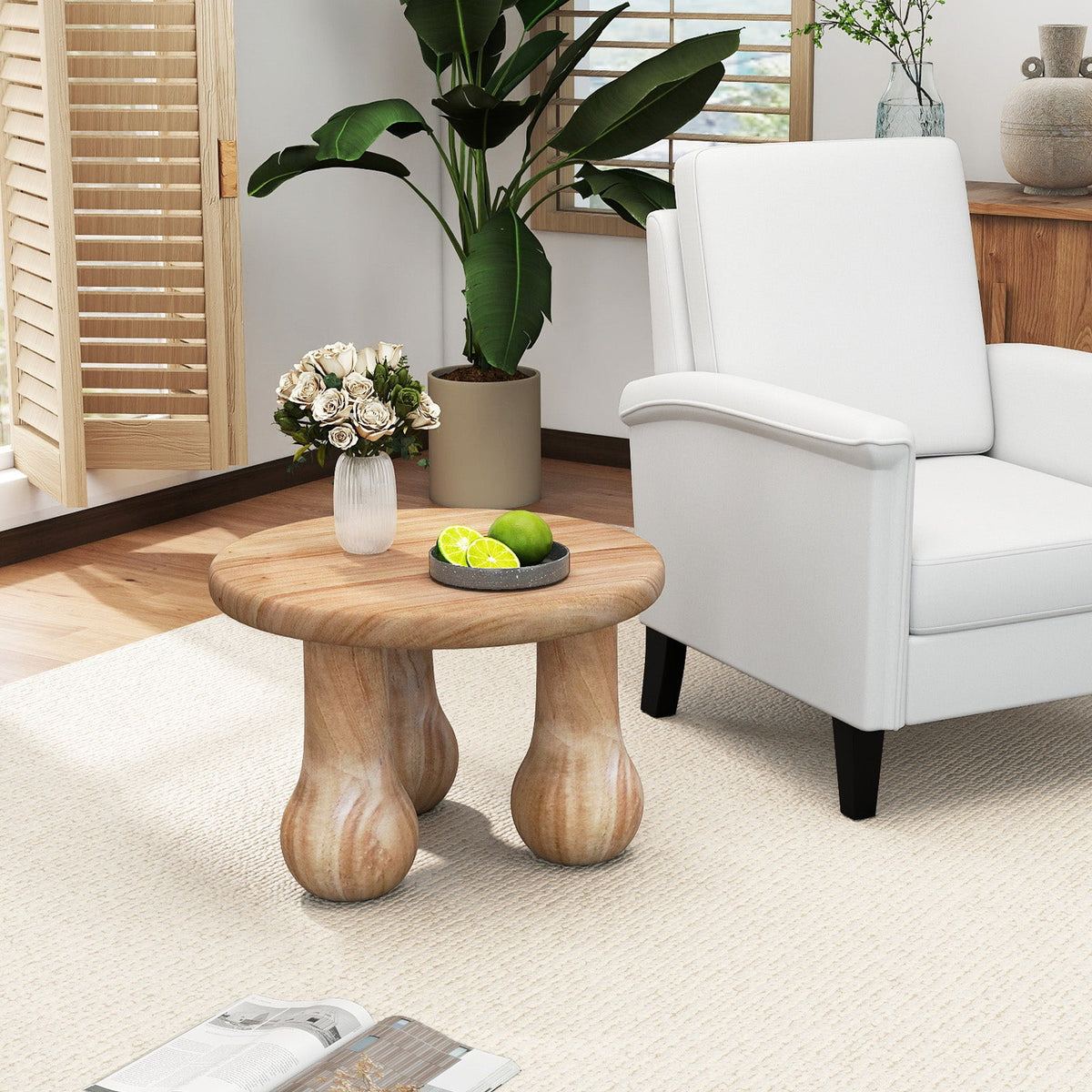 24" Small Solid Mahogany Wood Coffee Table with Thickened Top and Column Legs