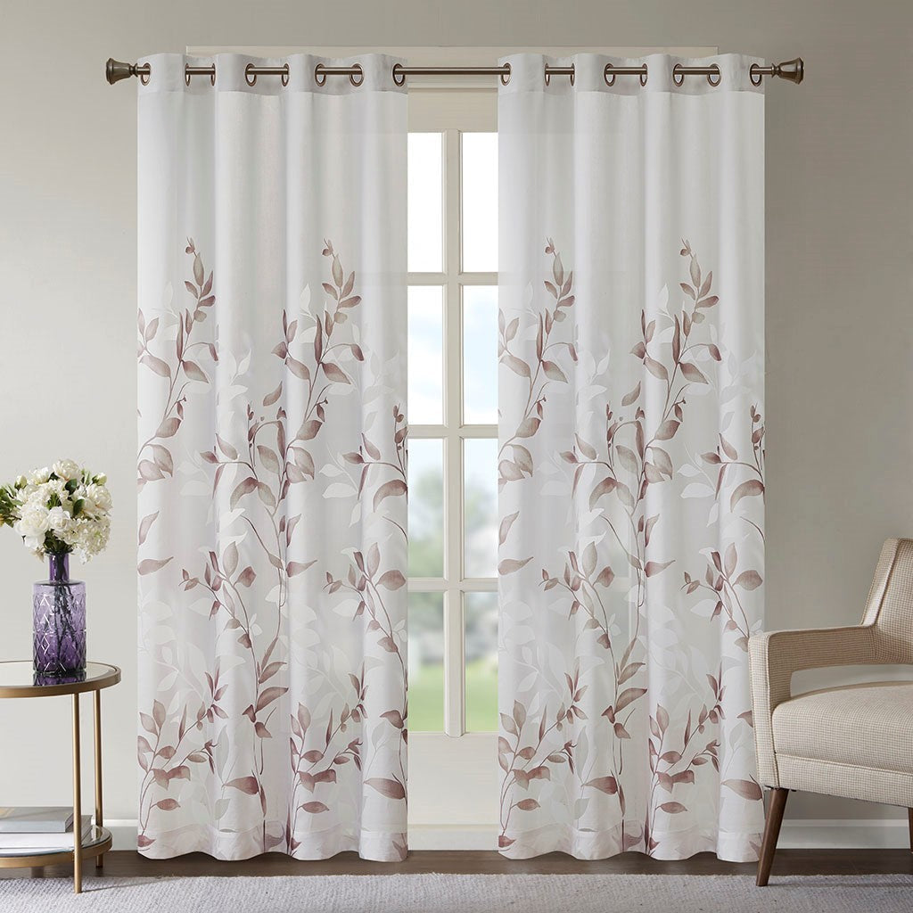 Burnout Printed Curtain Panel with Silver Grommets - Semi-Sheer
