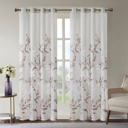 Burnout Printed Curtain Panel with Silver Grommets - Semi-Sheer