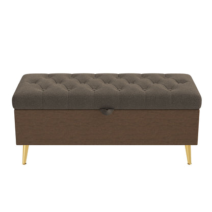 Modern Tufted Storage Ottoman Bench with Metal Legs - Bouclé Fabric