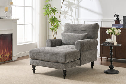 Modern Grey Upholstered Chaise Lounge Sofa Recliner with Solid Wood Frame - Grey