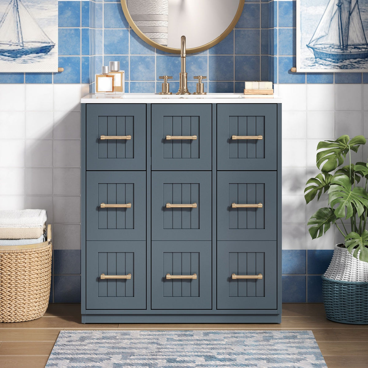 Bathroom Vanity With Undermount Sink and Soft-Close Doors - Blue or Black
