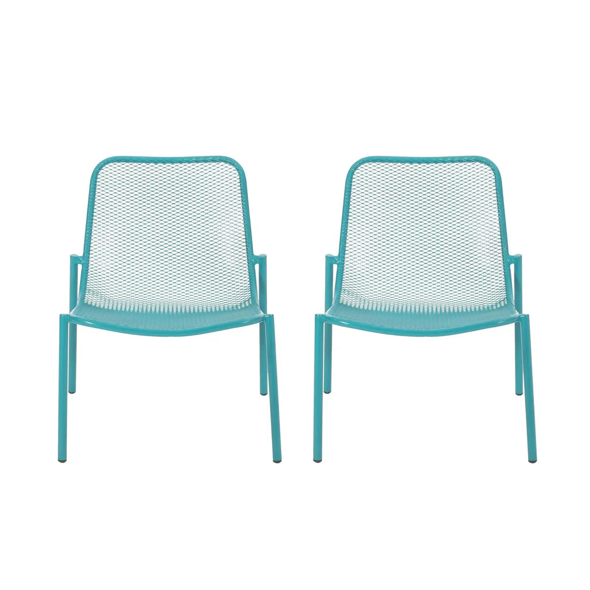 Outdoor Iron Chair with Mesh Design - Light Blue or Green