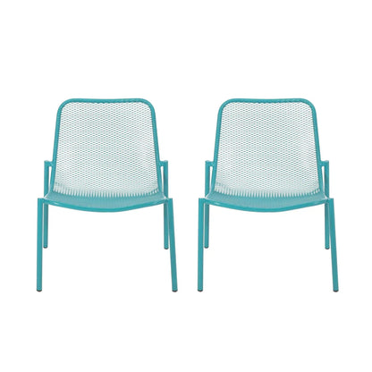Outdoor Iron Chair with Mesh Design - Light Blue or Green