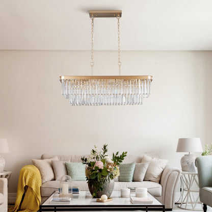 Rectangular Crystal Chandelier with Adjustable Height - Gold