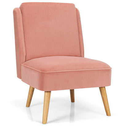 Velvet Accent Armless Side Chair with Rubber Wood Legs for Bedroom