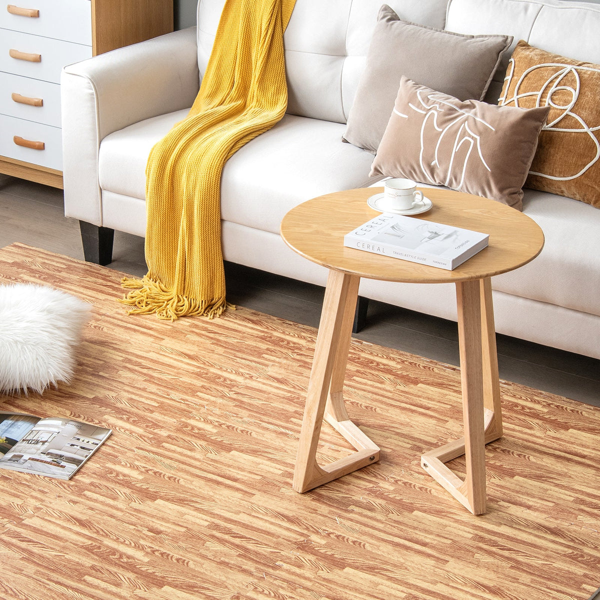 25 Tiles Wood Grain Foam Floor Mats with Borders- Natural
