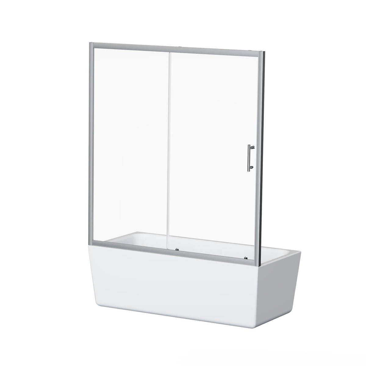 Single Sliding Shower Door for Bathtub with Chrome Handle - Chrome