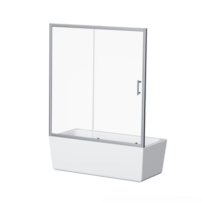 Single Sliding Shower Door for Bathtub with Chrome Handle - Chrome