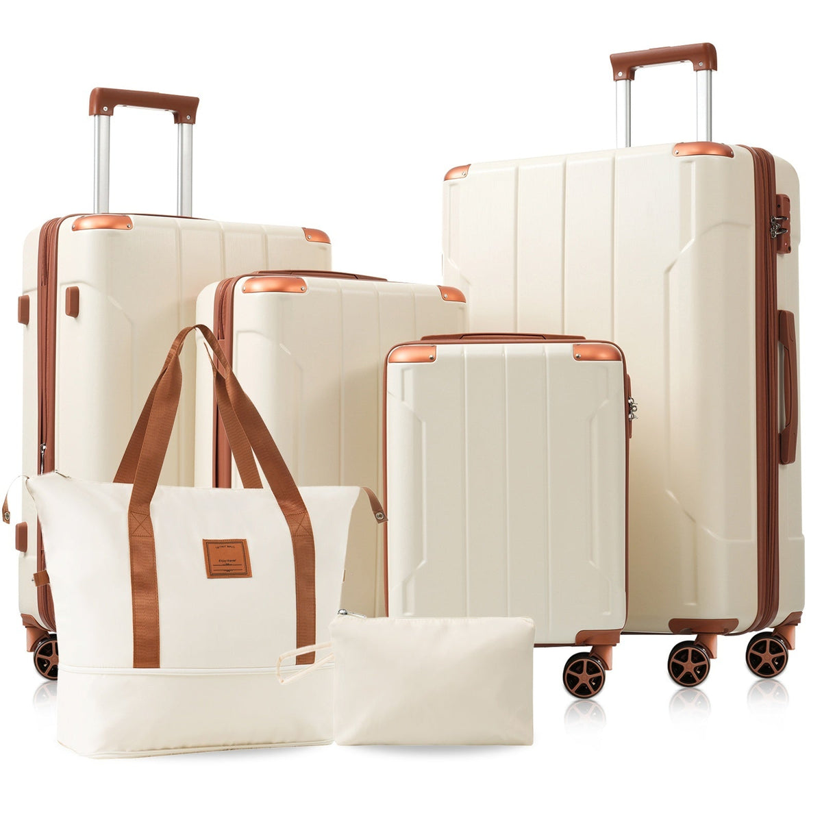 Brown & White Expandable Hardshell 6-Piece Luggage Set with TSA Locks