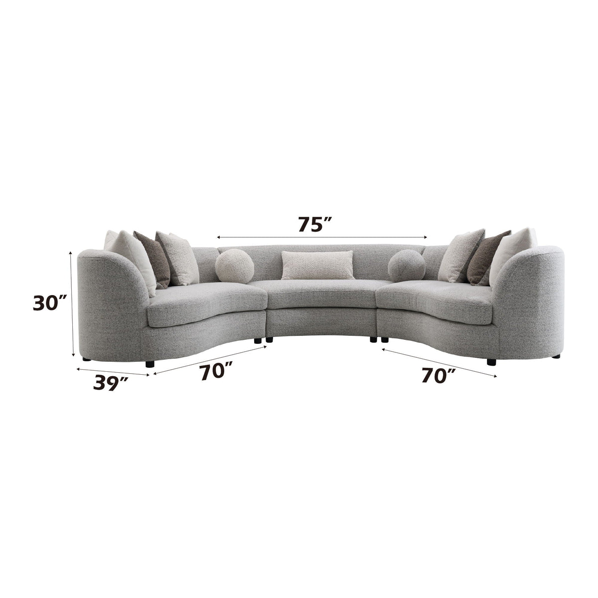 Gray Boucle Sectional Sofa with Down Feather Pillows - Ivria Collection