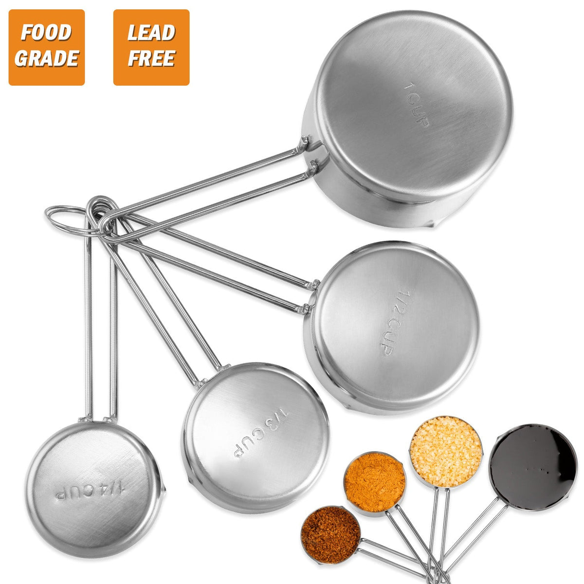 4Pcs Stainless Steel Measuring Cups Spoons Stackable Kitchen Measuring Set for Cooking, Baking, Liquid Dry Ingredients