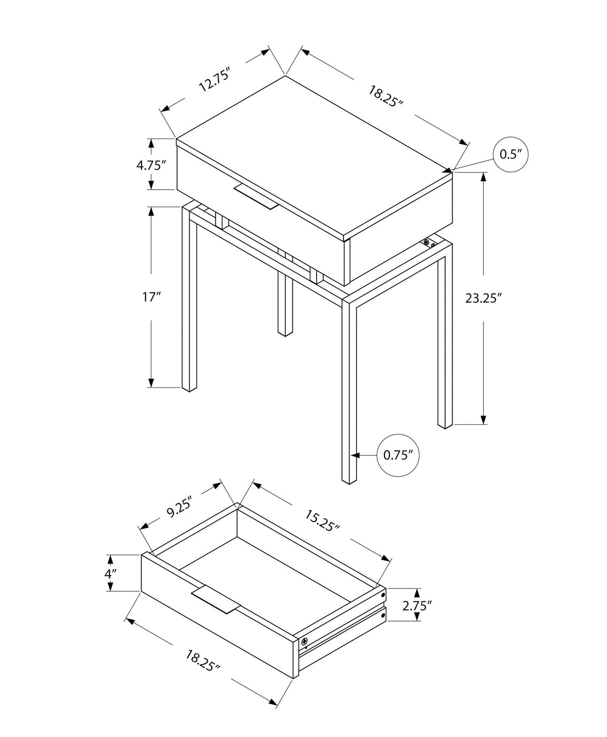 Beige Accent Side Table with Storage Drawer - Wood & Metal Modern Table