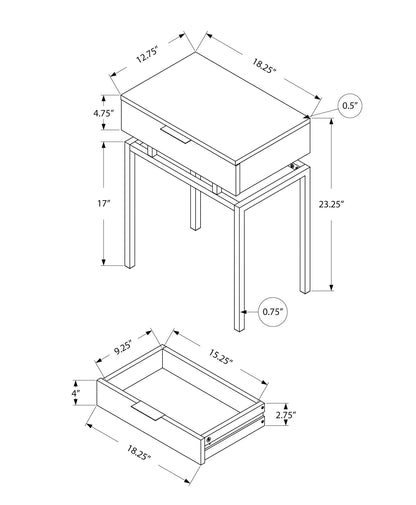 Beige Accent Side Table with Storage Drawer - Wood & Metal Modern Table