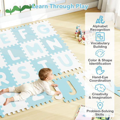 26 Pieces Interlocking ABC Play Mats with Detachable Letters