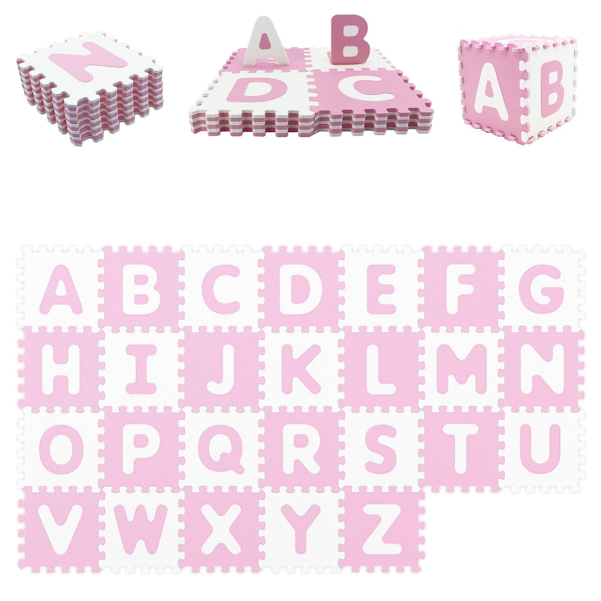 26 Pieces Interlocking ABC Play Mats with Detachable Letters