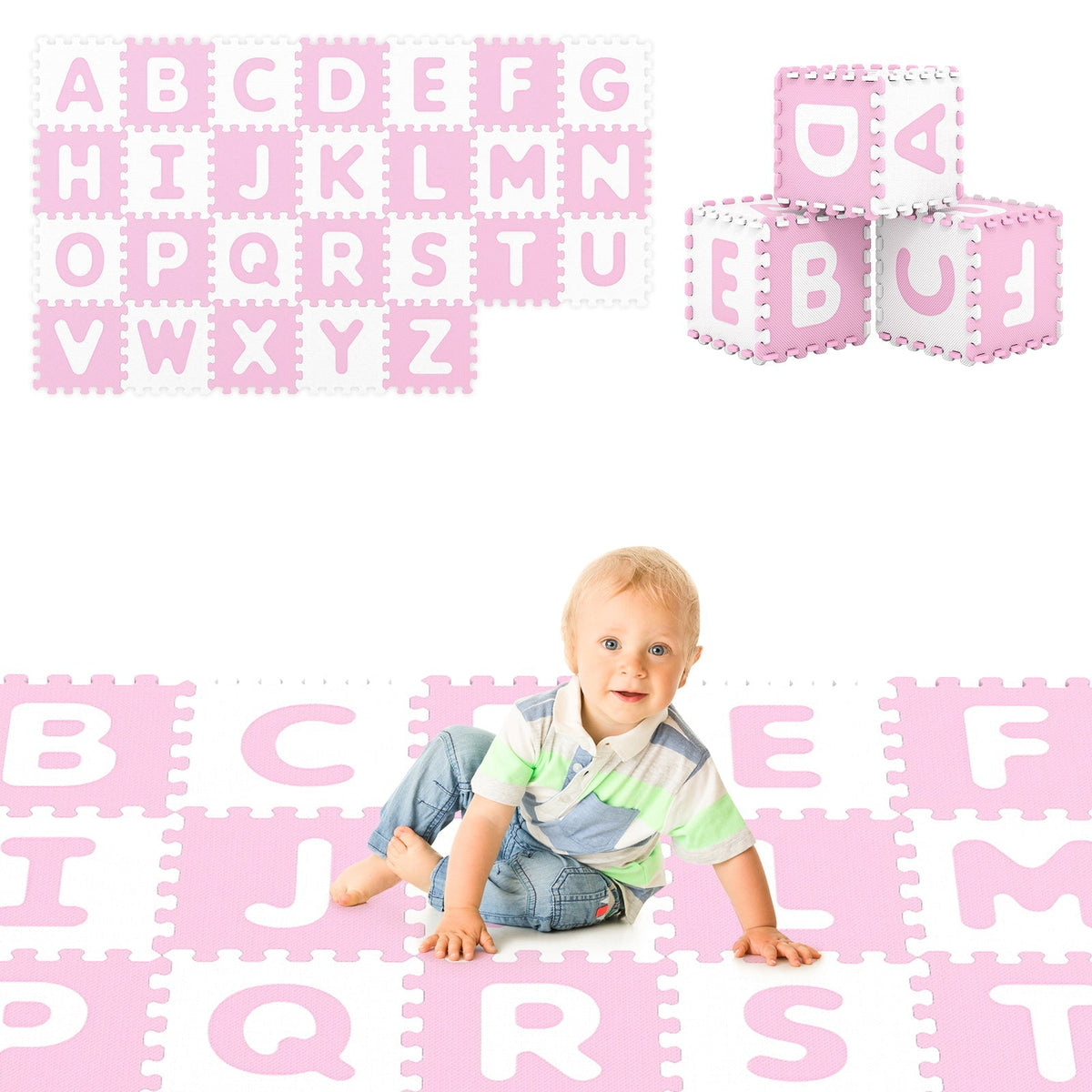 26 Pieces Interlocking ABC Play Mats with Detachable Letters