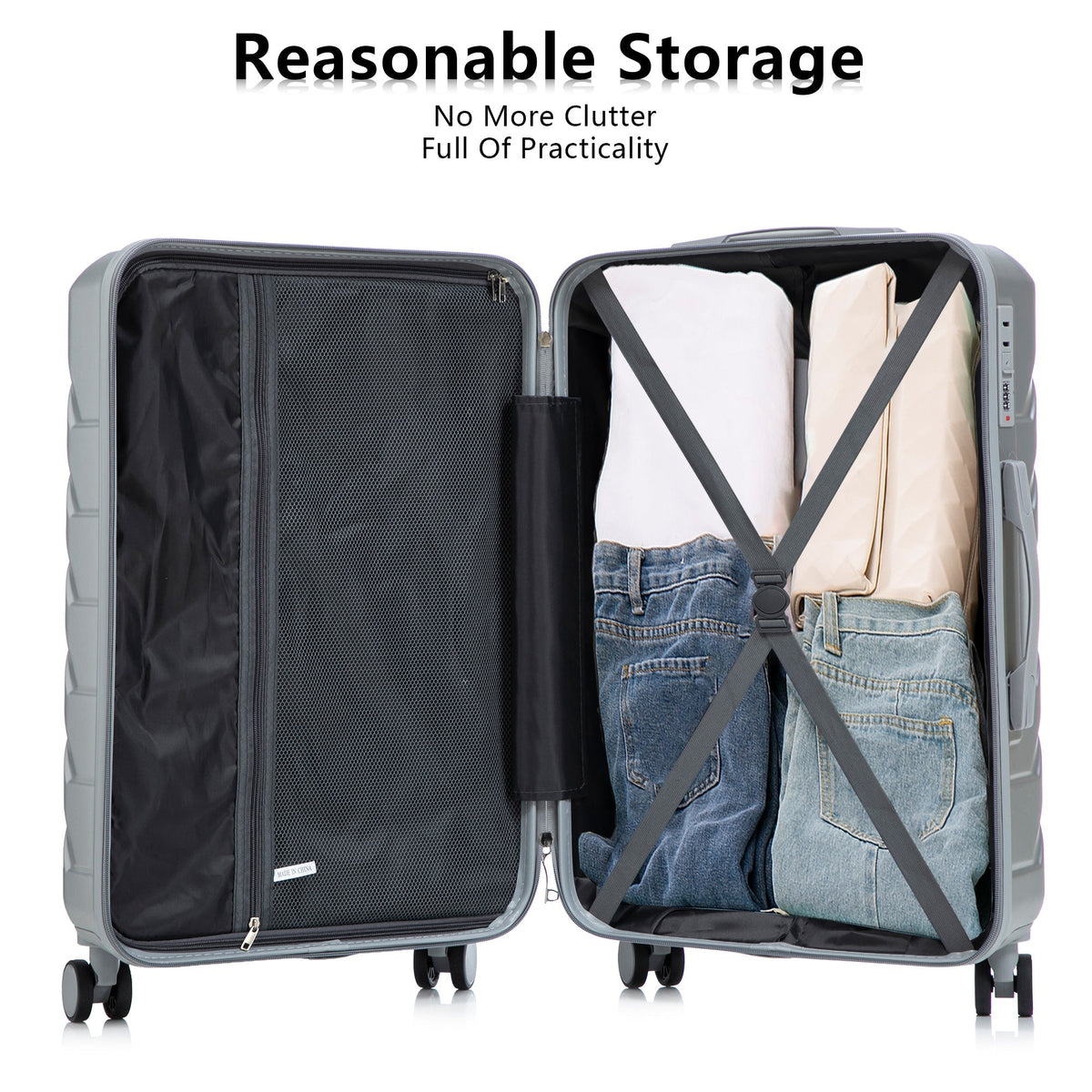 3-Piece ABS Spinner Wheel Luggage Set with Combination Lock - Silver