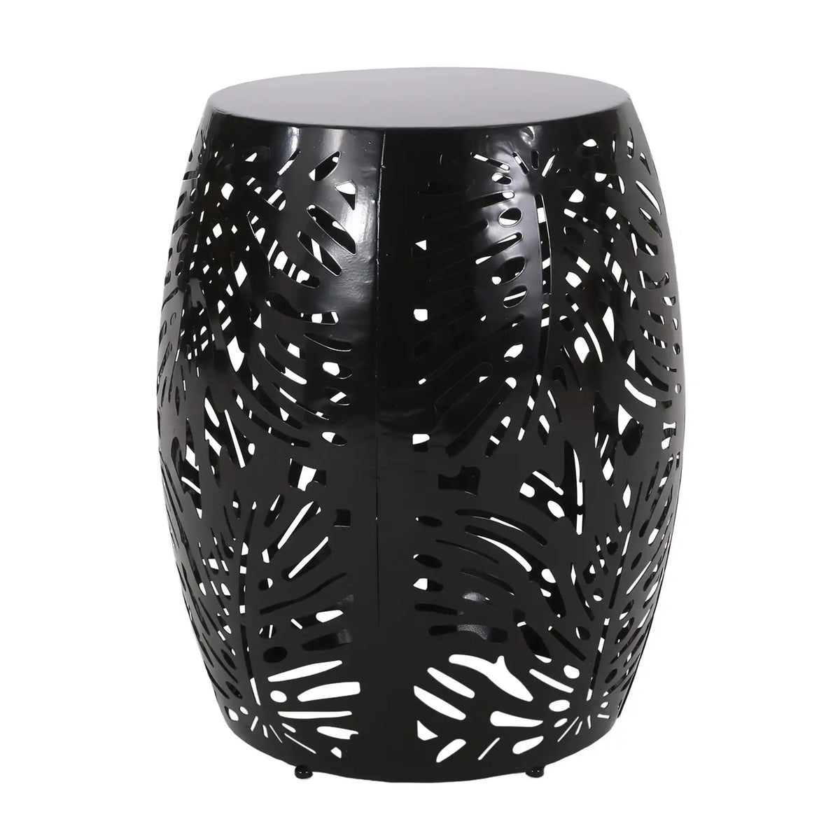 Modern Design Metal End Table with Palm Leaf Cut-Out - White, Black, Blue