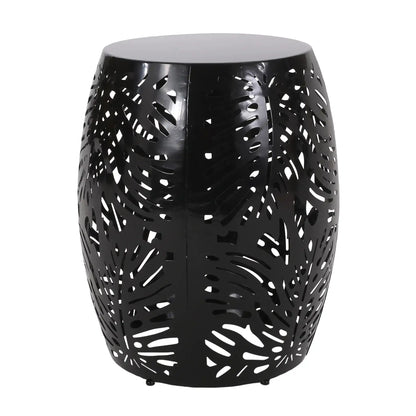 Modern Design Metal End Table with Palm Leaf Cut-Out - White, Black, Blue