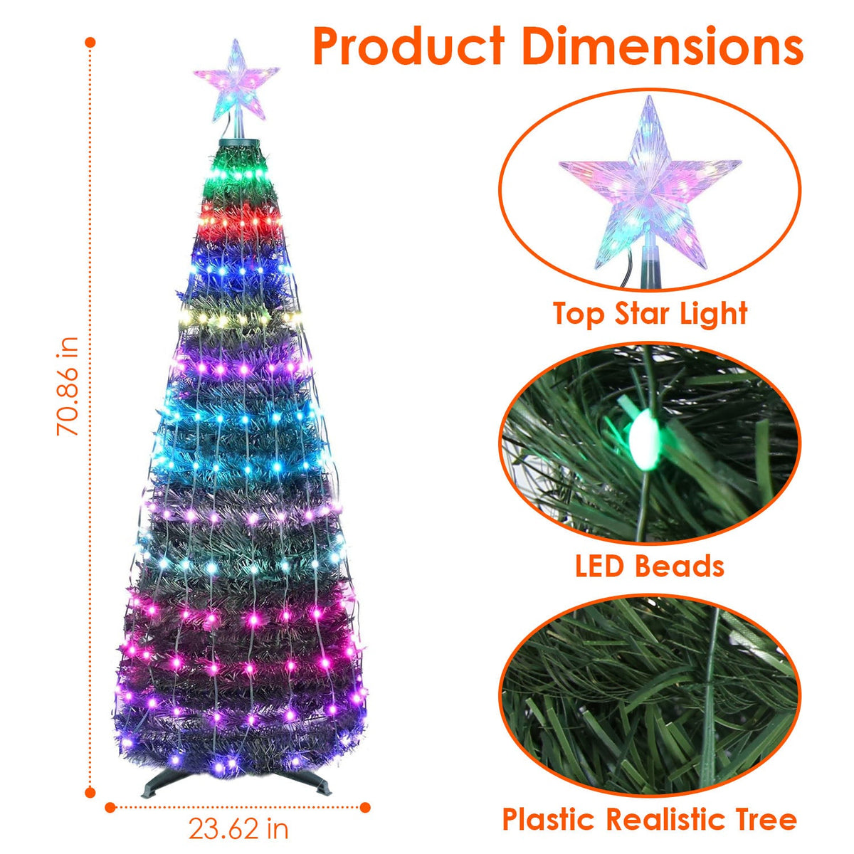 5.9FT 234Pcs LED Lights Collapsible Christmas Tree Light with Remote App Control IP65 Waterproof Customized Multi-Color Mode Timer Setting Work with A