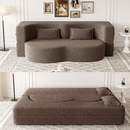 Modern Floor Futon Sofa Bed with Teddy Fabric and Two Pillows - Multiple Colors
