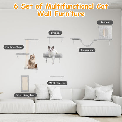 6-Piece Cat Wall Shelves Set – Shelves, Houses & Scratching Post