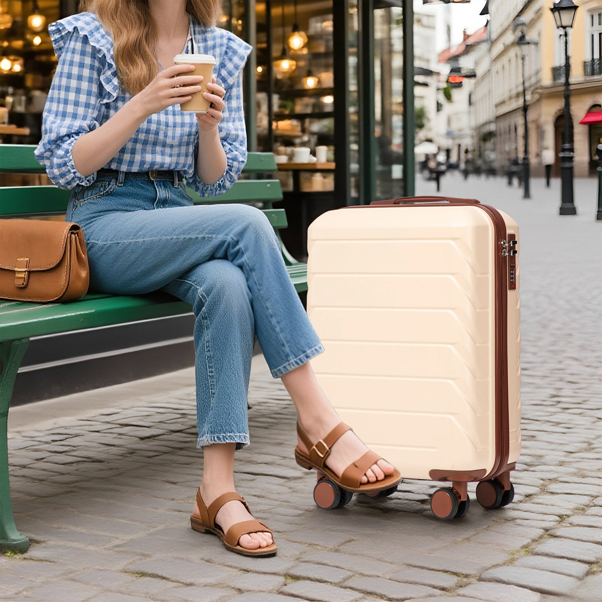 Beige 2-Piece Spinner Luggage Set with Hard Shell - Beige