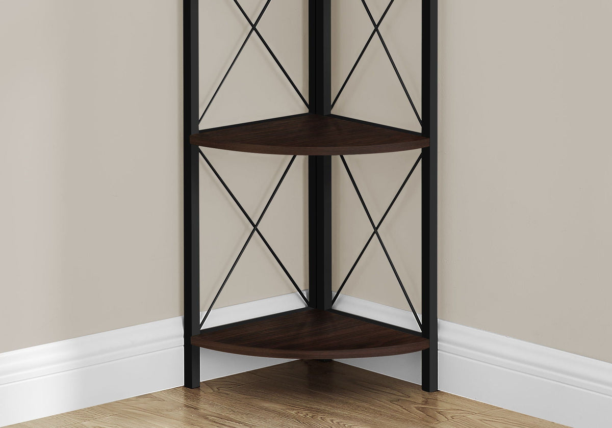 4-Tier Corner Bookshelf with Marble Look and Metal Frame - Black