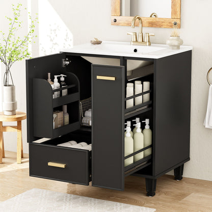 Bathroom Vanity with Ceramic Sink and Deep Storage - Multiple Colors