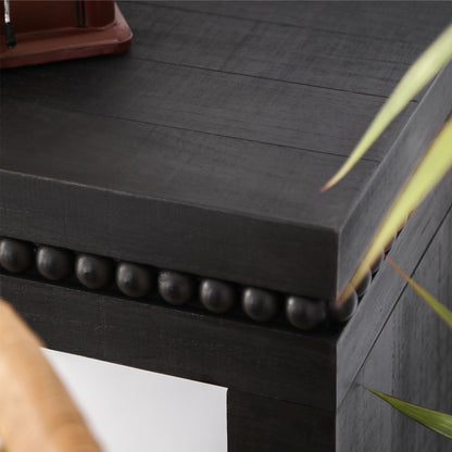 Modern Black Wood Console Table with Beaded Trim - 64in