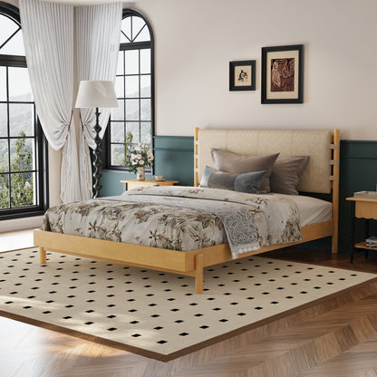 Premium Rubber Wood Platform Bed Frame, Queen Size with Headboard