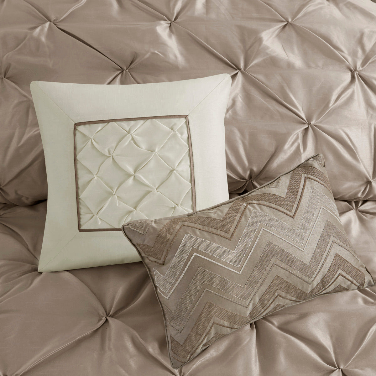 7 Piece Tufted Comforter Set in Taupe