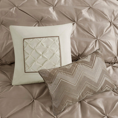 7 Piece Tufted Comforter Set in Taupe