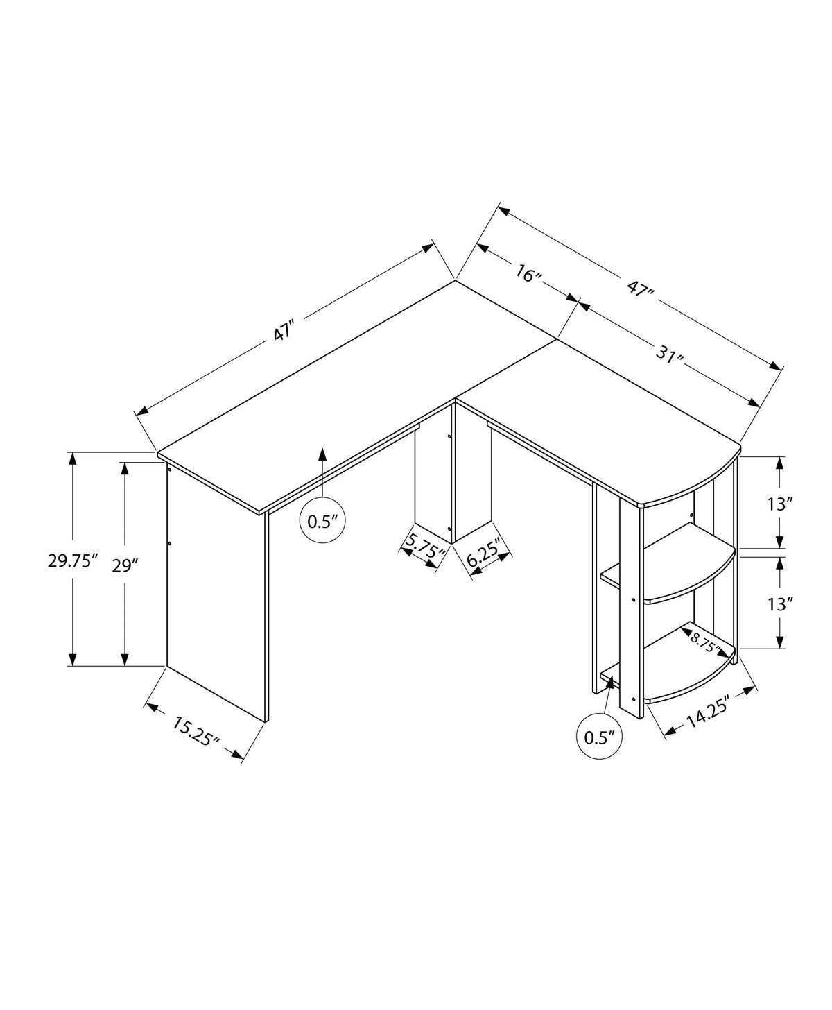 L-Shaped Corner Computer Desk with Storage Shelves - Wood Finish