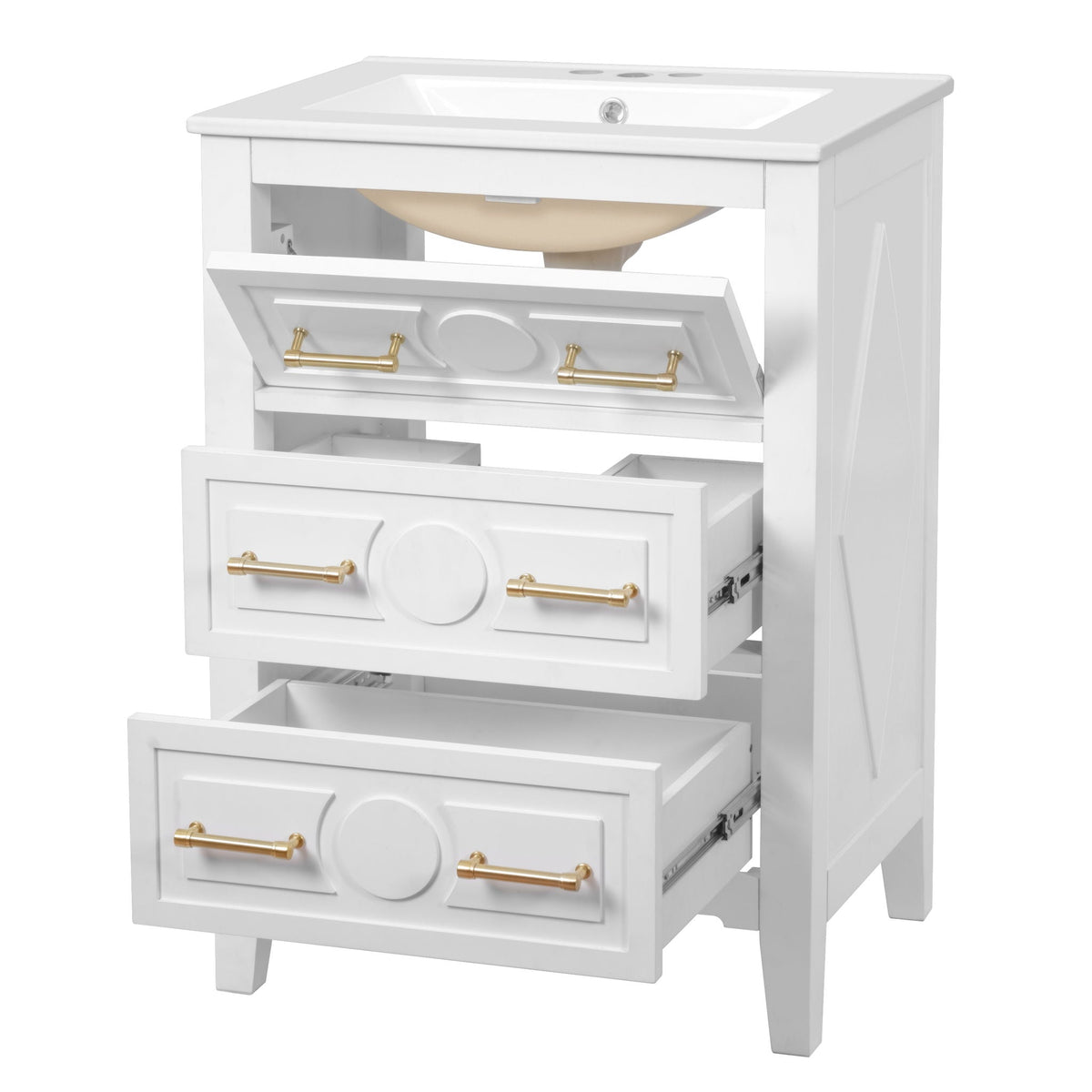 Bathroom Vanity with Sink and 3 Drawer Storage Cabinet - White or Black