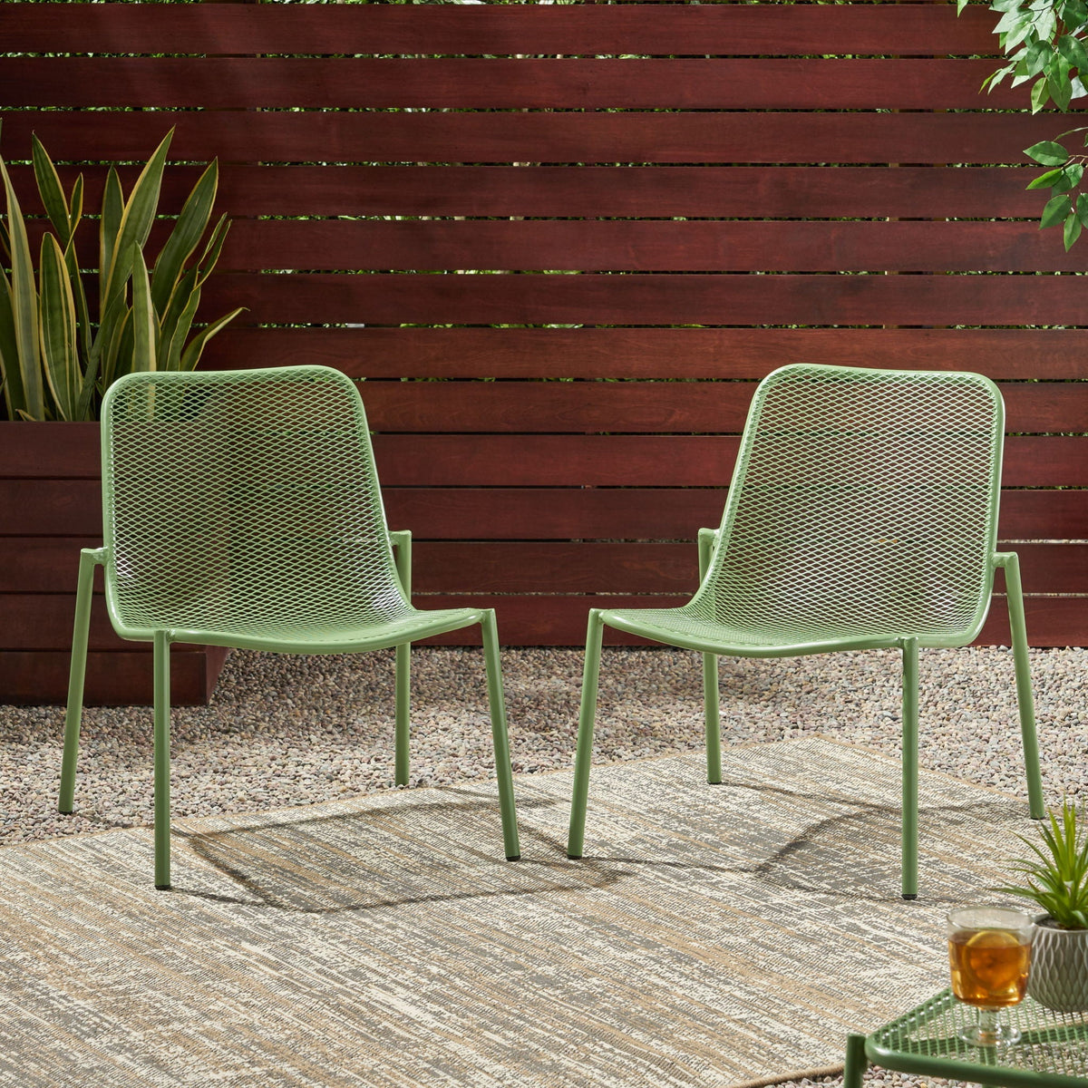 Outdoor Iron Chair with Mesh Design - Light Blue or Green