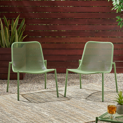 Outdoor Iron Chair with Mesh Design - Light Blue or Green
