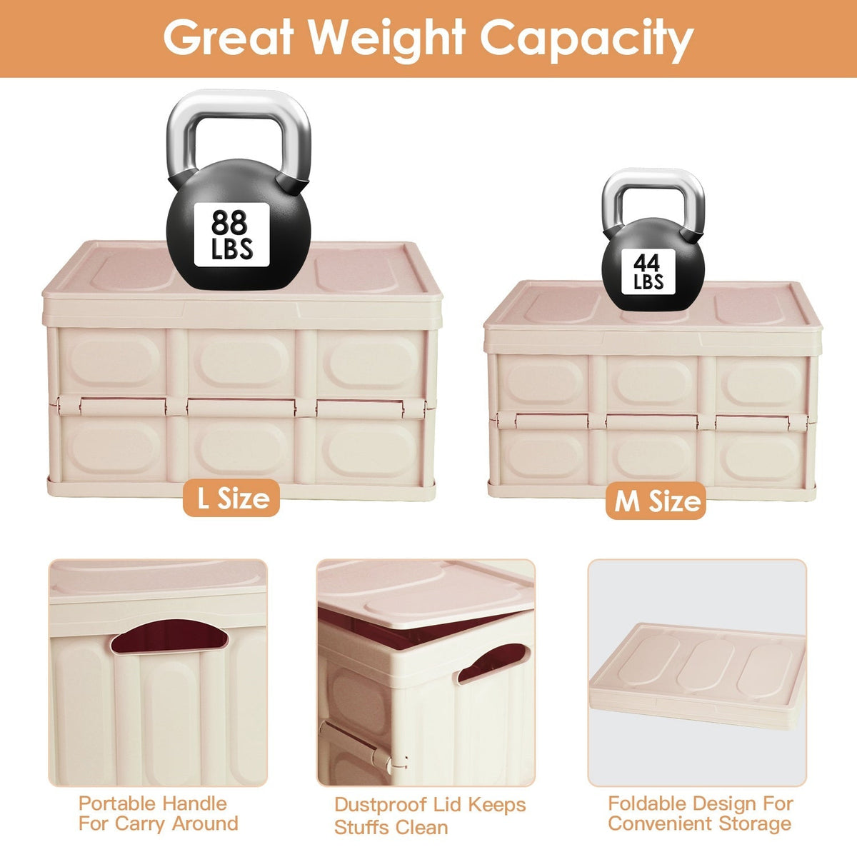 2Pcs 56L Collapsible Storage Bins With Dustproof Lid Waterproof Interior Bag Handle Stackable Storage Box Container Utility Organizer Crate For Campin