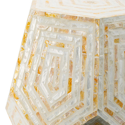 Hexagonal Capiz End Table with Contemporary Design - Cream Yellow