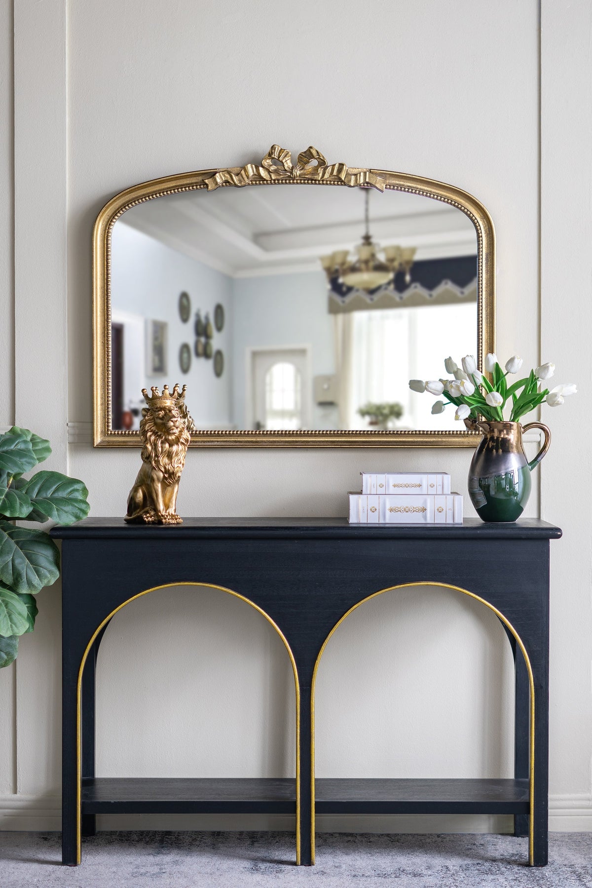 Baroque Style Gold Arch Mirror with Ornate Scrollwork - Gold