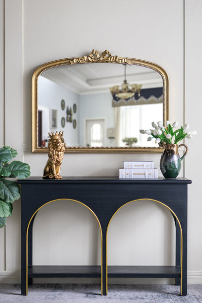 Baroque Style Gold Arch Mirror with Ornate Scrollwork - Gold