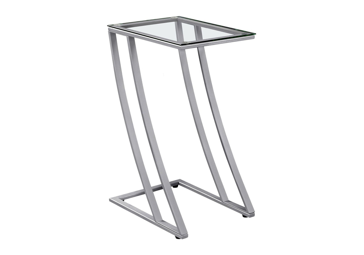 C-Shaped Accent Table with Glass Top and Metal Frame - Black or Gray