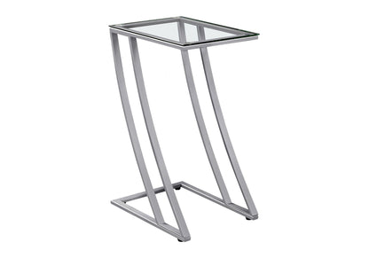 C-Shaped Accent Table with Glass Top and Metal Frame - Black or Gray