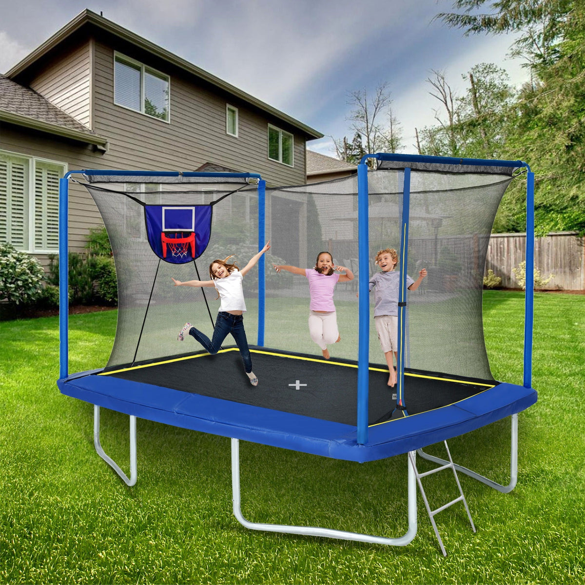 Rectangular Trampoline with Basketball Board and Ladder - 8ft x 12ft