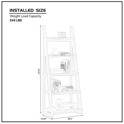 5-Tier Ladder Shelf with Rubber Wood Frame - Grey & White