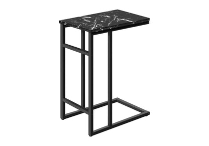 C-Shaped Accent Table with Faux Marble Top - Black