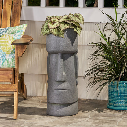 Stone Gray Flower Planter with Textured Cast Stone Finish - Tall